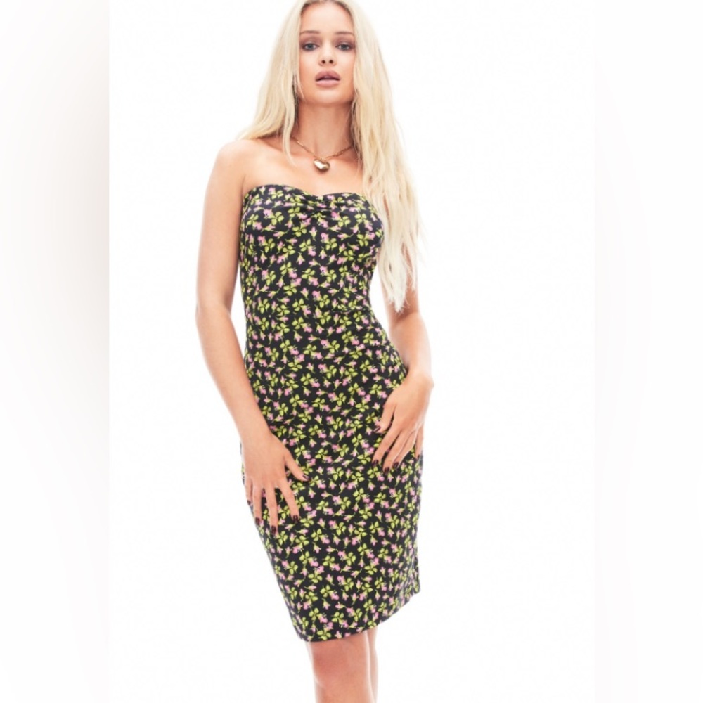 RARE NWT BETSEY JOHNSON COTTON/SPAN STRAPLESS MINI DRESS. SIZE S